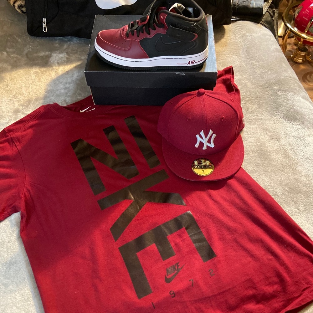 Nike Air Force Ones Boys 5.5, New Era Hat Size 7